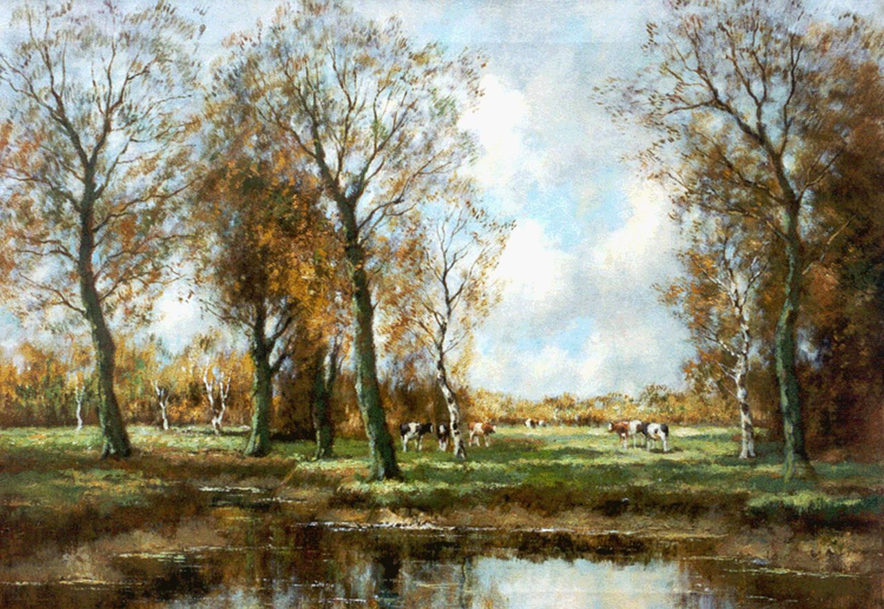 Bouter C.W.  | Cornelis Wouter 'Cor' Bouter, Cows in an autumn landscape, oil on canvas 51.0 x 71.2 cm, signed l.r. 'W. Hendriks'