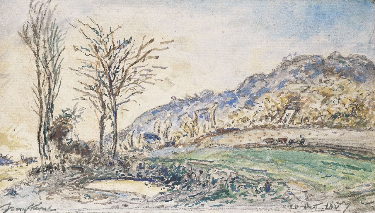 Jongkind J.B.  | Johan Barthold Jongkind, Landscape near Grenoble, chalk and watercolour on paper 17.0 x 30.0 cm, signed l.l. and dated 20 Oct. 1877