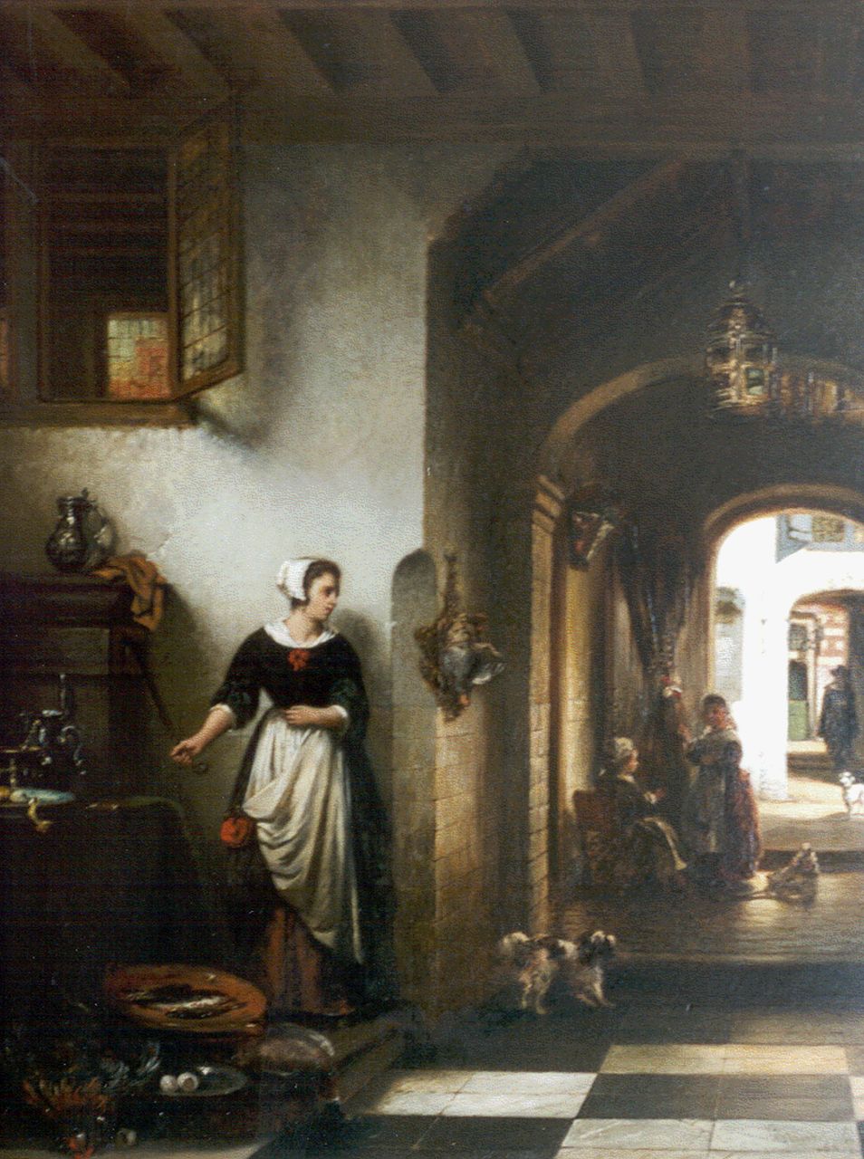 Stroebel J.A.B.  | Johannes Anthonie Balthasar Stroebel, Figures in a Dutch interior, oil on panel 54.7 x 41.9 cm, signed l.r. and dated '66
