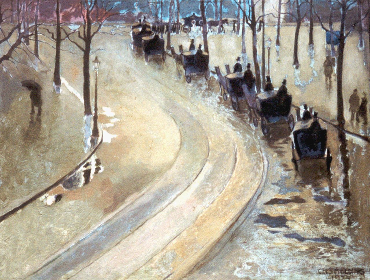 Bolding C.  | Cornelis 'Cees' Bolding, Funeral procession, oil on canvas laid down on painter's board 34.0 x 44.1 cm, signed l.r. and dated 1925