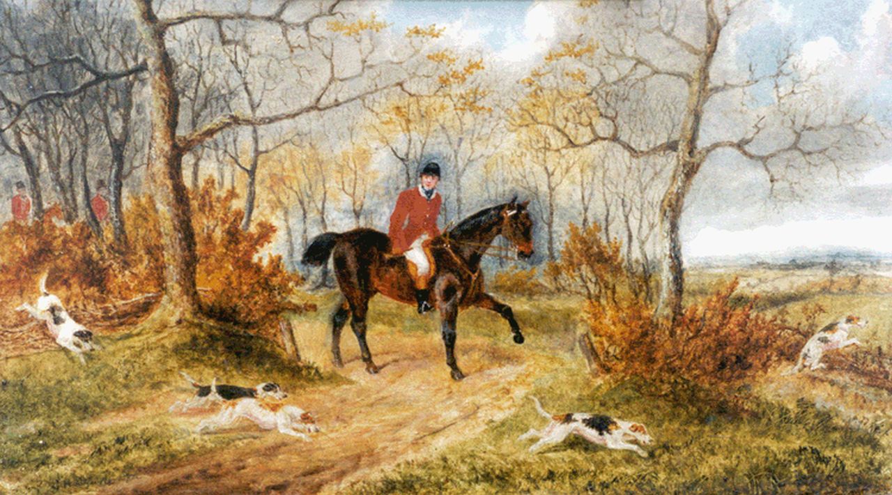 Laporte G.H.  | George Henry Laporte, Hunting scene, oil on panel 22.0 x 37.3 cm, signed l.l. and dated 1871