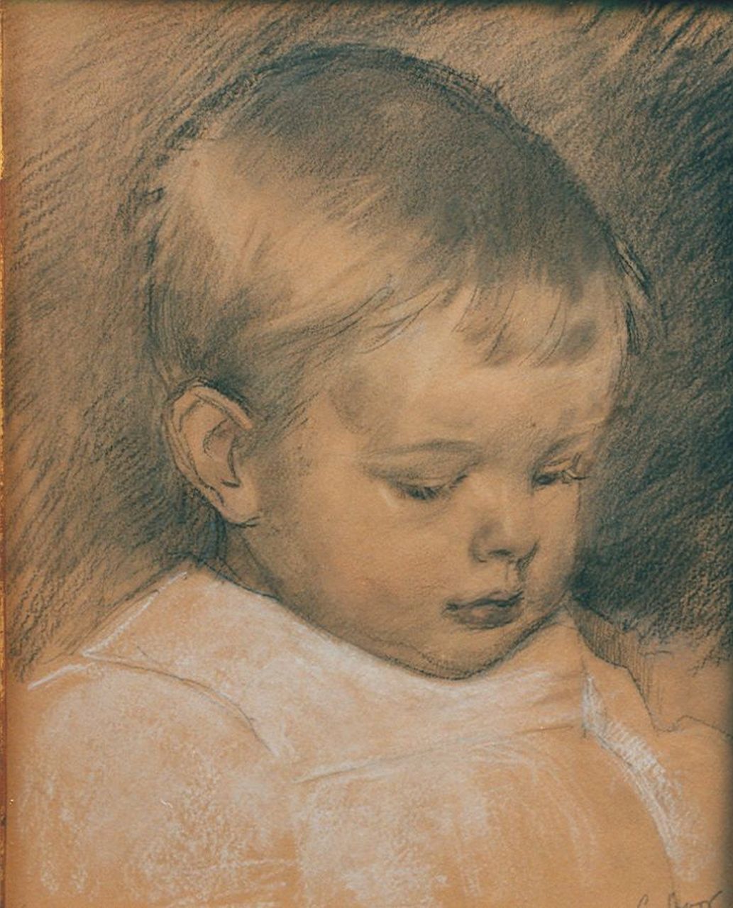 Spoor C.R.H.  | 'Cornelis' Rudolf Hendrik  Spoor, A portrait of a baby, drawing on paper 27.5 x 21.2 cm, signed l.r.