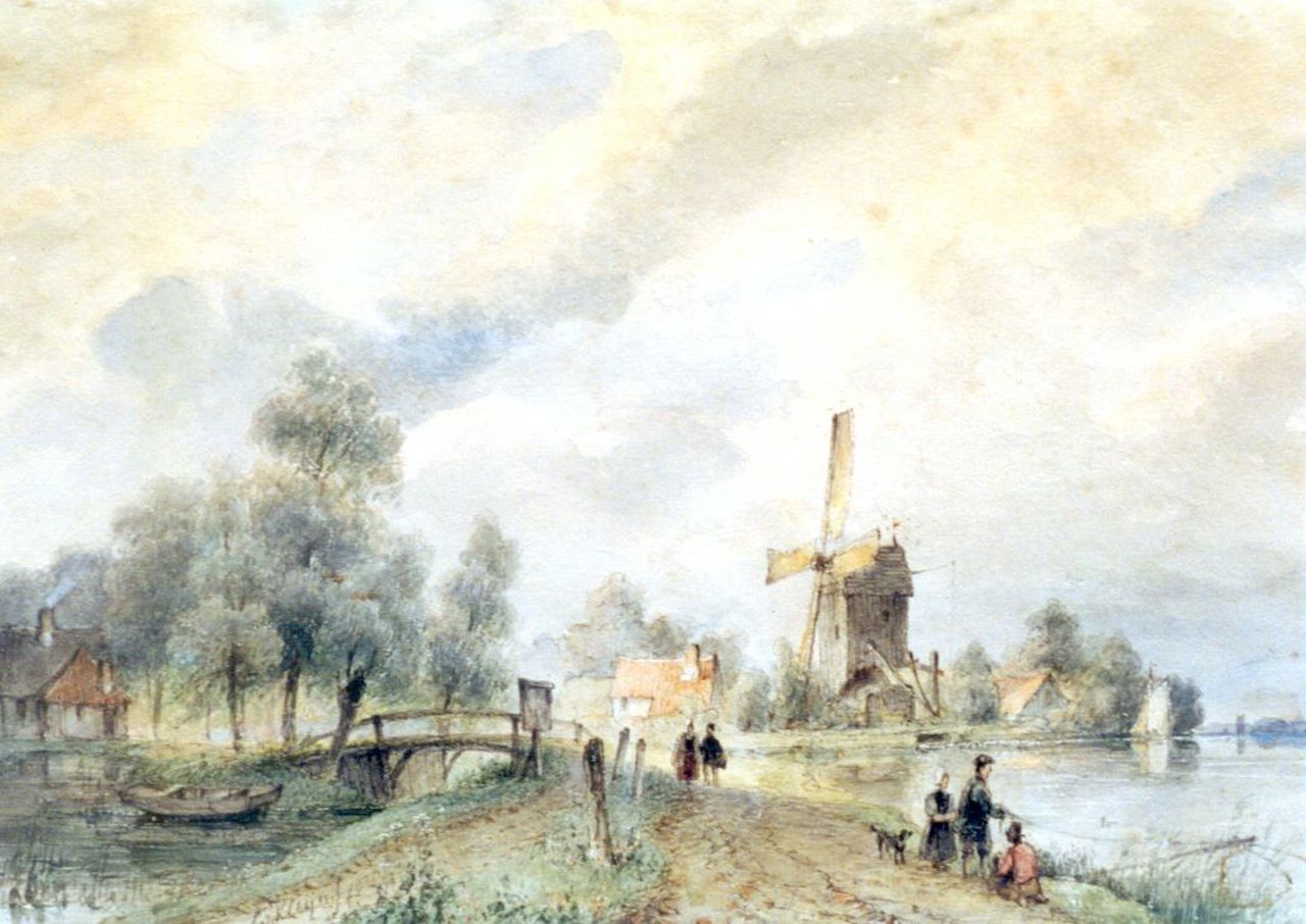 Kleijn L.J.  | Lodewijk Johannes Kleijn, A river landscape with a windmill, watercolour on paper 20.7 x 29.4 cm, signed l.l. and dated 1836