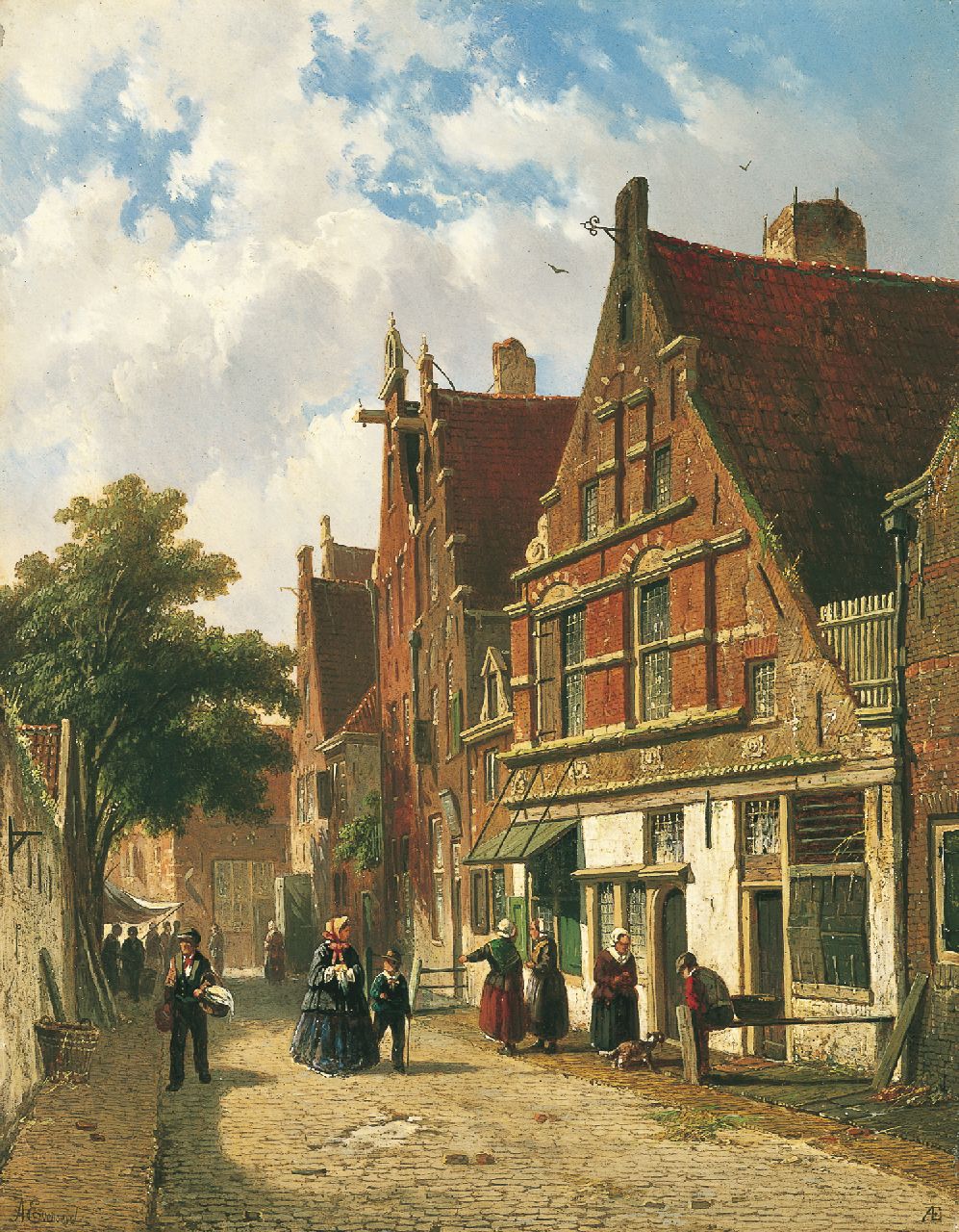Eversen A.  | Adrianus Eversen, A Dutch street in summer, oil on panel 34.5 x 27.0 cm, signed l.l. and l.r. with monogram