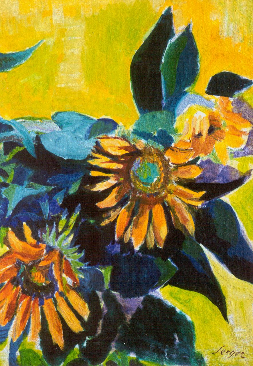 Serger F.B.  | Frederick Bedrich Serger, Sunflowers, oil on canvas laid down on painter's board 44.3 x 31.2 cm, signed l.r. and painted after 1939