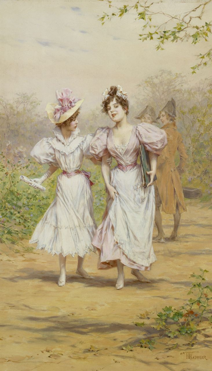 Kaemmerer F.H.  | Frederik Hendrik Kaemmerer, Elegant young ladies, oil on canvas 55.2 x 32.8 cm, signed l.r.