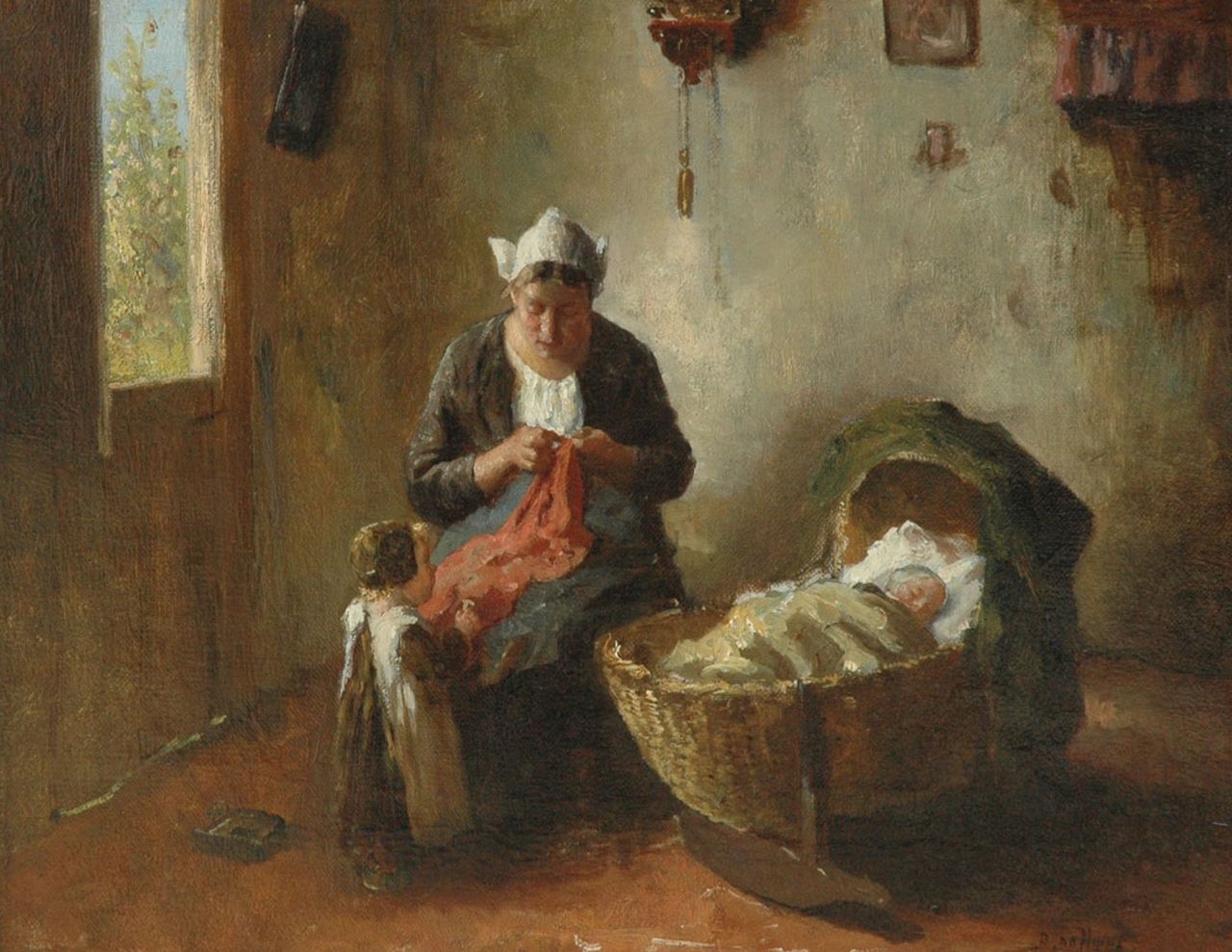 Hoog J.B. de | Johan 'Bernard' de Hoog, Mother with her children, Laren, oil on canvas 40.0 x 50.4 cm, signed l.r.