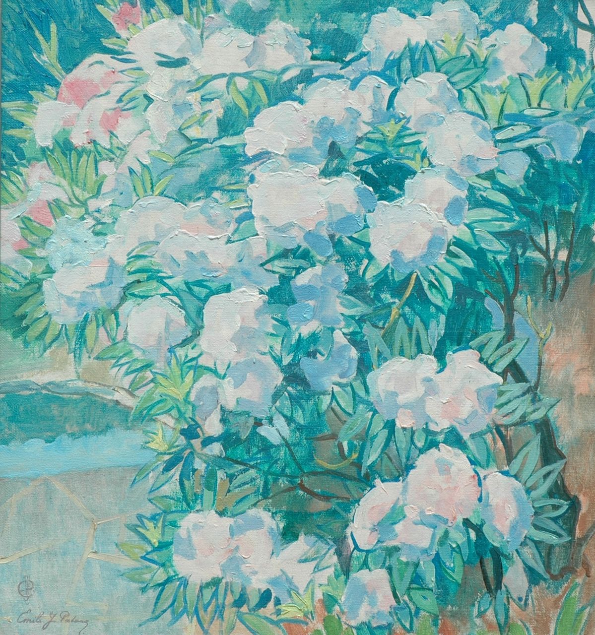 Patoux E.J.  | Emile Joseph Patoux, White Azalea japonica, oil on canvas 75.8 x 70.5 cm, signed l.l. with monogram and in full