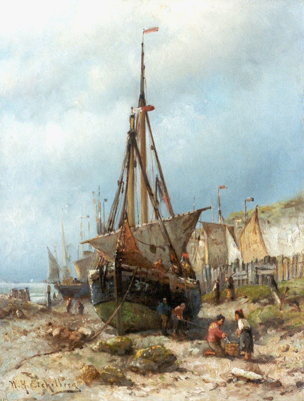 Eickelberg W.H.  | Willem Hendrik Eickelberg, Breton beach scene, oil on panel 35.1 x 26.7 cm, signed l.l.