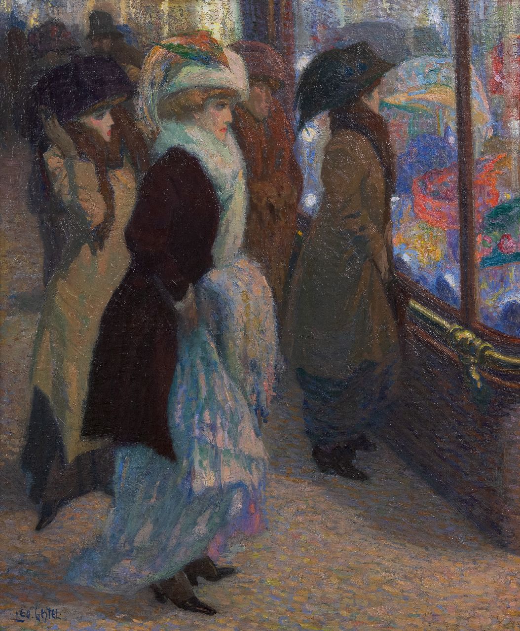 Gestel L.  | Leendert 'Leo' Gestel, De hoedenwinkel, oil on canvas 45.0 x 37.2 cm, gesigneerd linksonder and te dateren ca. 1908