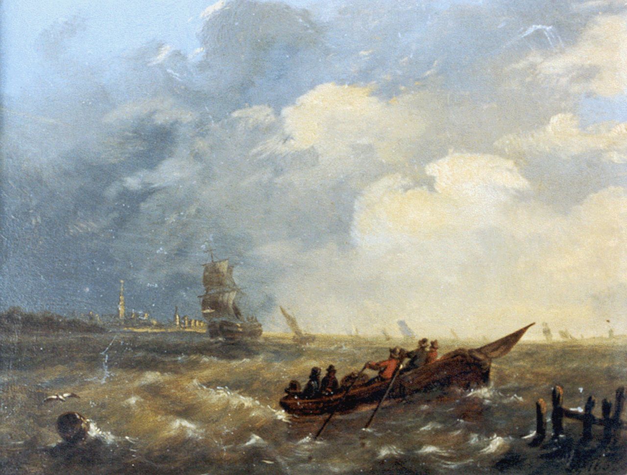 Gijselaar L.J. de | Leonard Johannes de Gijselaar, Setting out for sea, oil on panel 26.0 x 34.2 cm, signed l.r. with monogram and dated 1852