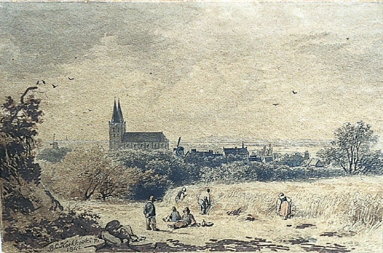 Koekkoek B.C.  | Barend Cornelis Koekkoek, View of Xanten, near Kleef, ink, pen and watercolour on paper 8.0 x 12.2 cm, signed l.l. and dated 1842