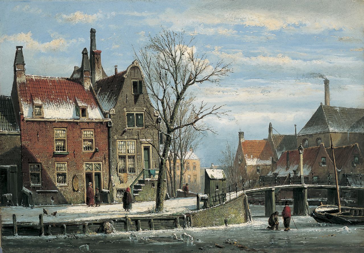 Koekkoek W.  | Willem Koekkoek, A town in winter, oil on canvas 40.0 x 57.0 cm, painted between 1862-1865