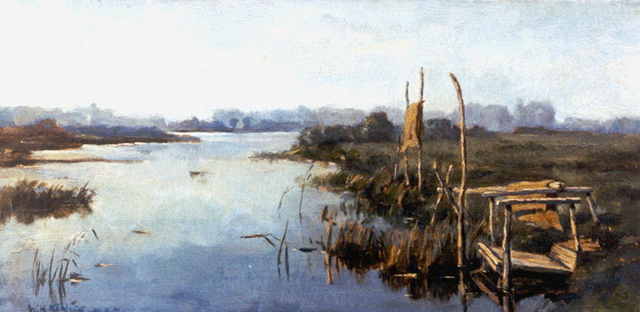 Köhler W.H.  | Willem Hendrik Köhler, Plank bridges, oil on canvas 20.2 x 40.2 cm, signed l.l. and on the reverse