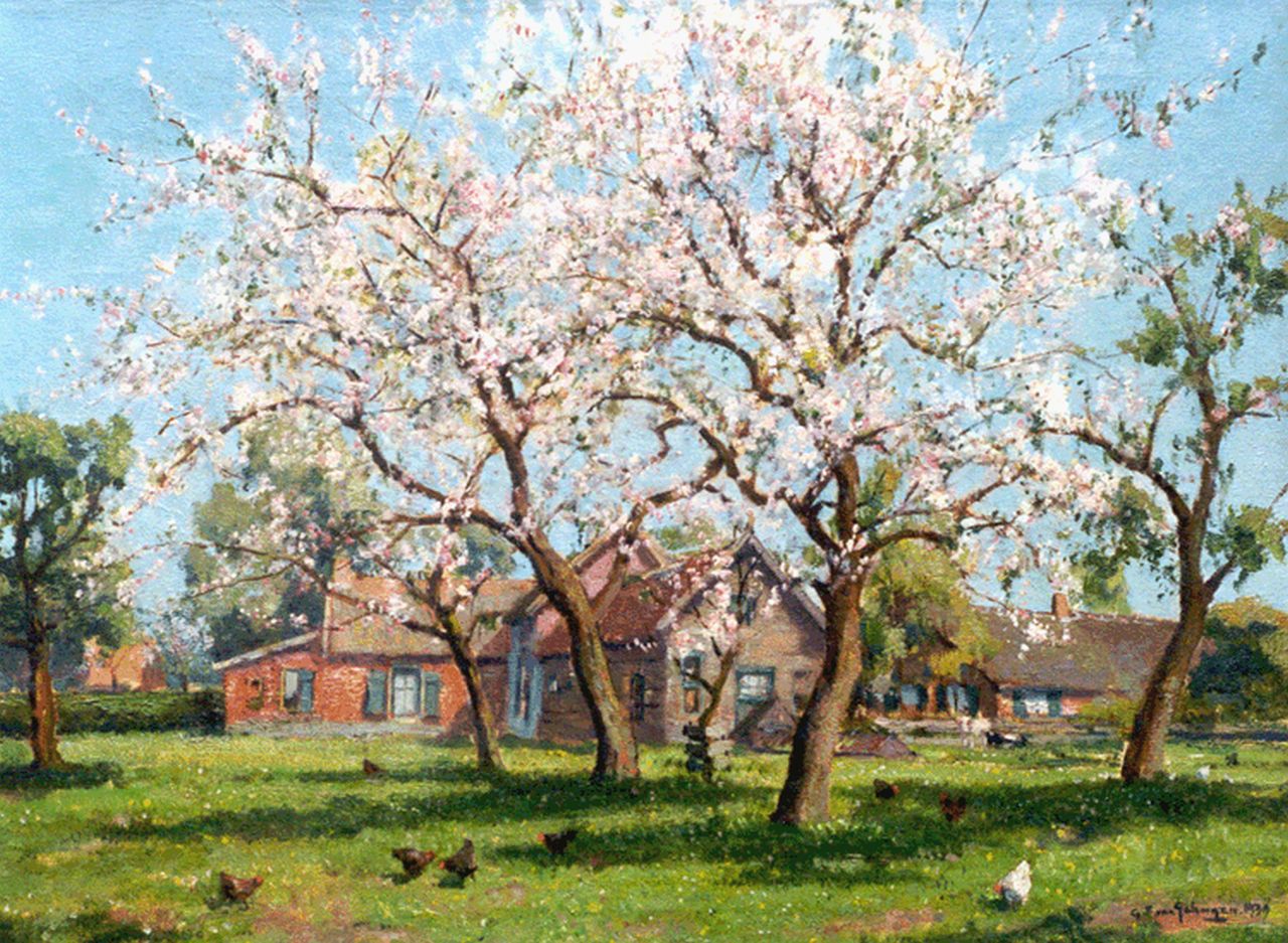 Schagen G.F. van | Gerbrand Frederik van Schagen, An orchard in full blossom, oil on canvas 59.5 x 79.0 cm, signed l.r. and dated 1939