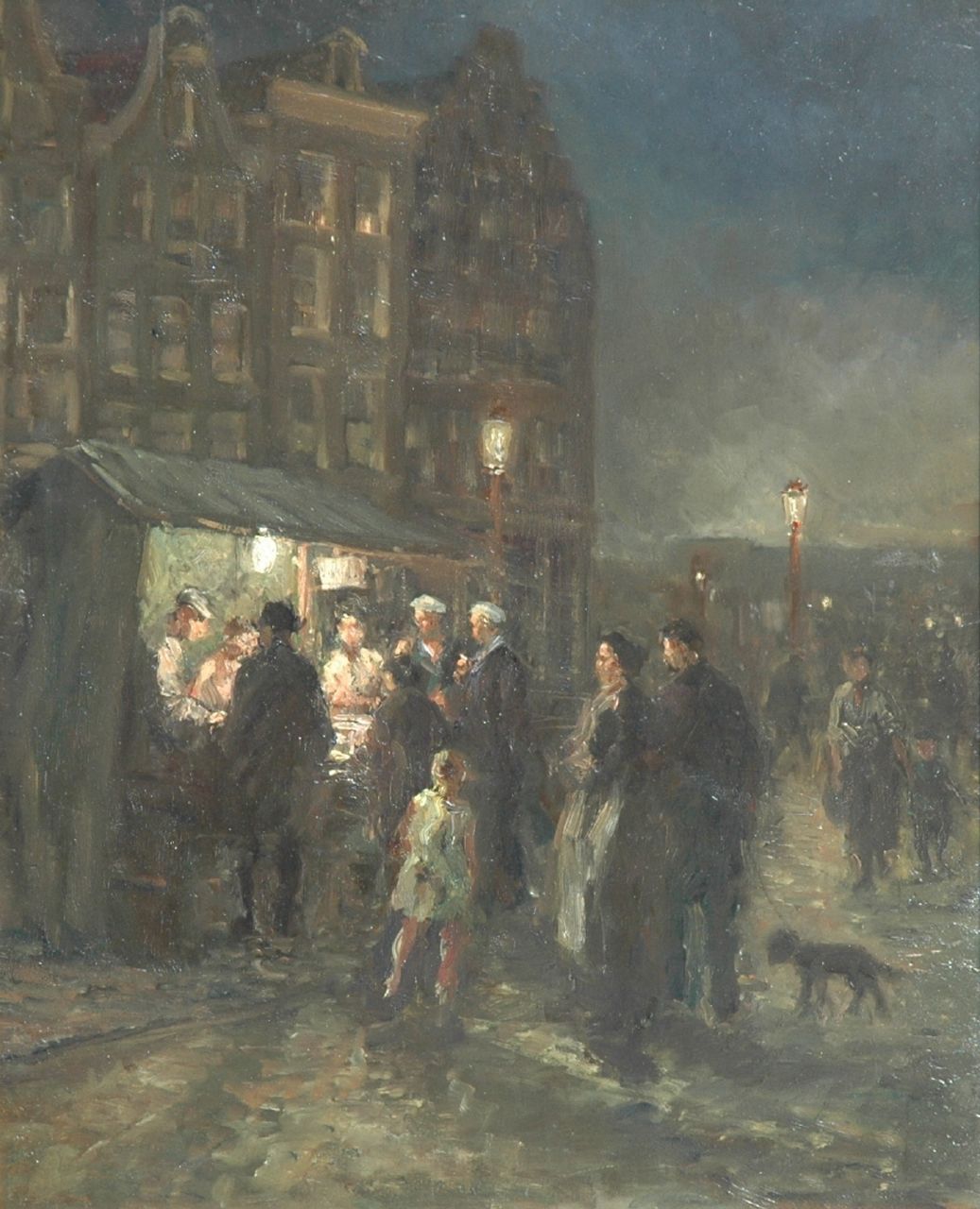 Staller G.J.  | Gerard Johan Staller, Nightfall, Amsterdam, oil on panel 43.3 x 35.3 cm