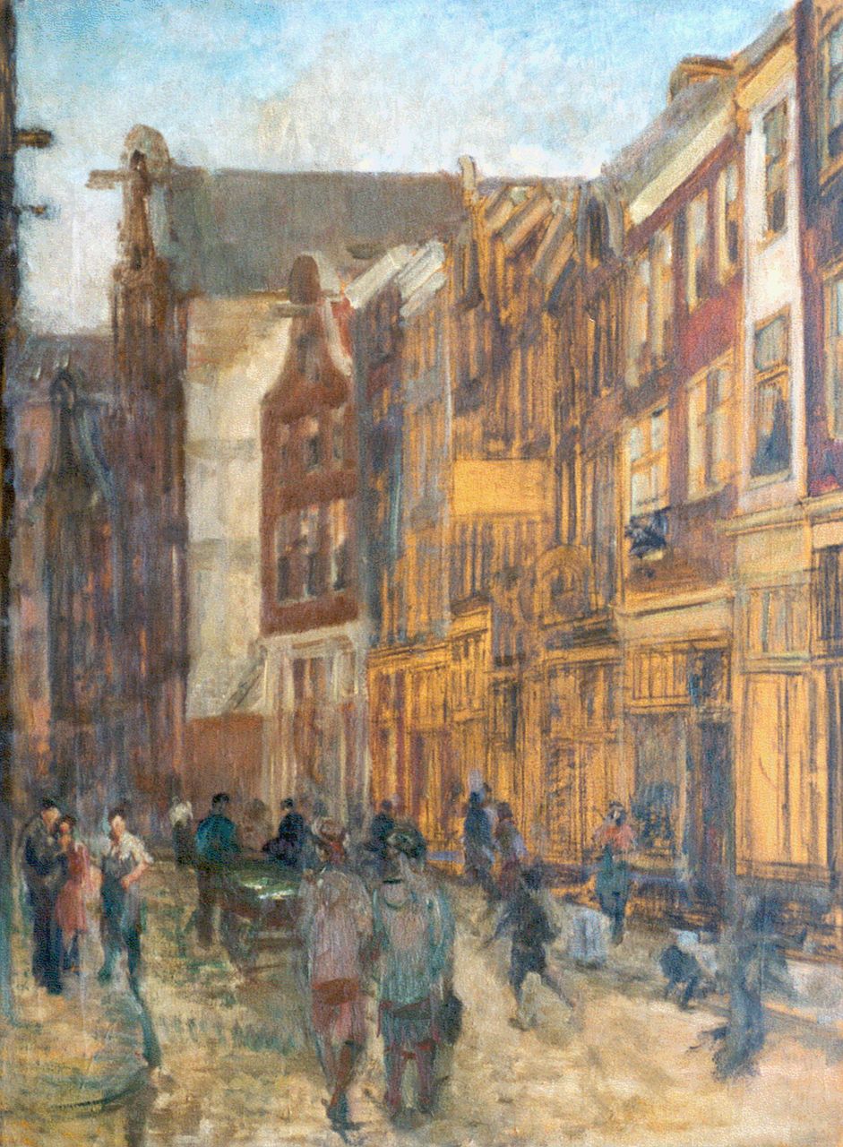 Staller G.J.  | Gerard Johan Staller, A street, Amsterdam, black chalk and oil on canvas 80.2 x 60.1 cm