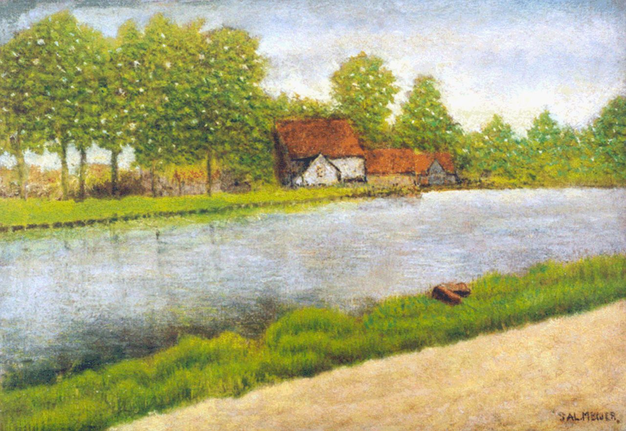 Meijer S.  | Salomon 'Sal' Meijer, A farm, Ouderkerk aan de Amstel, oil on panel 18.9 x 27.0 cm, signed l.r. and dated 1940 on the reverse