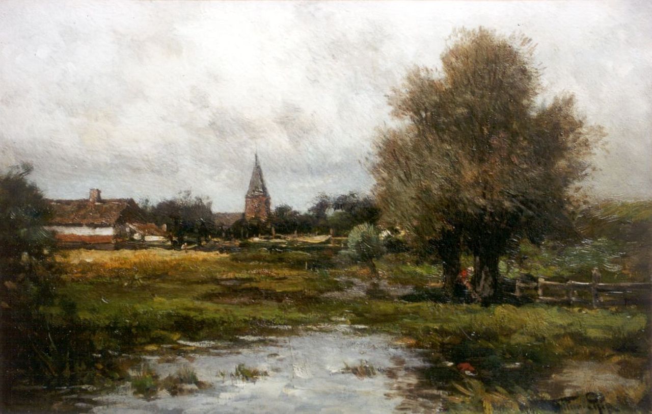 Rip W.C.  | 'Willem' Cornelis Rip, Na den regen; Gezicht op 't dorp Neerlangel, oil on canvas 32.6 x 50.3 cm, gesigneerd rechtsonder + verso
