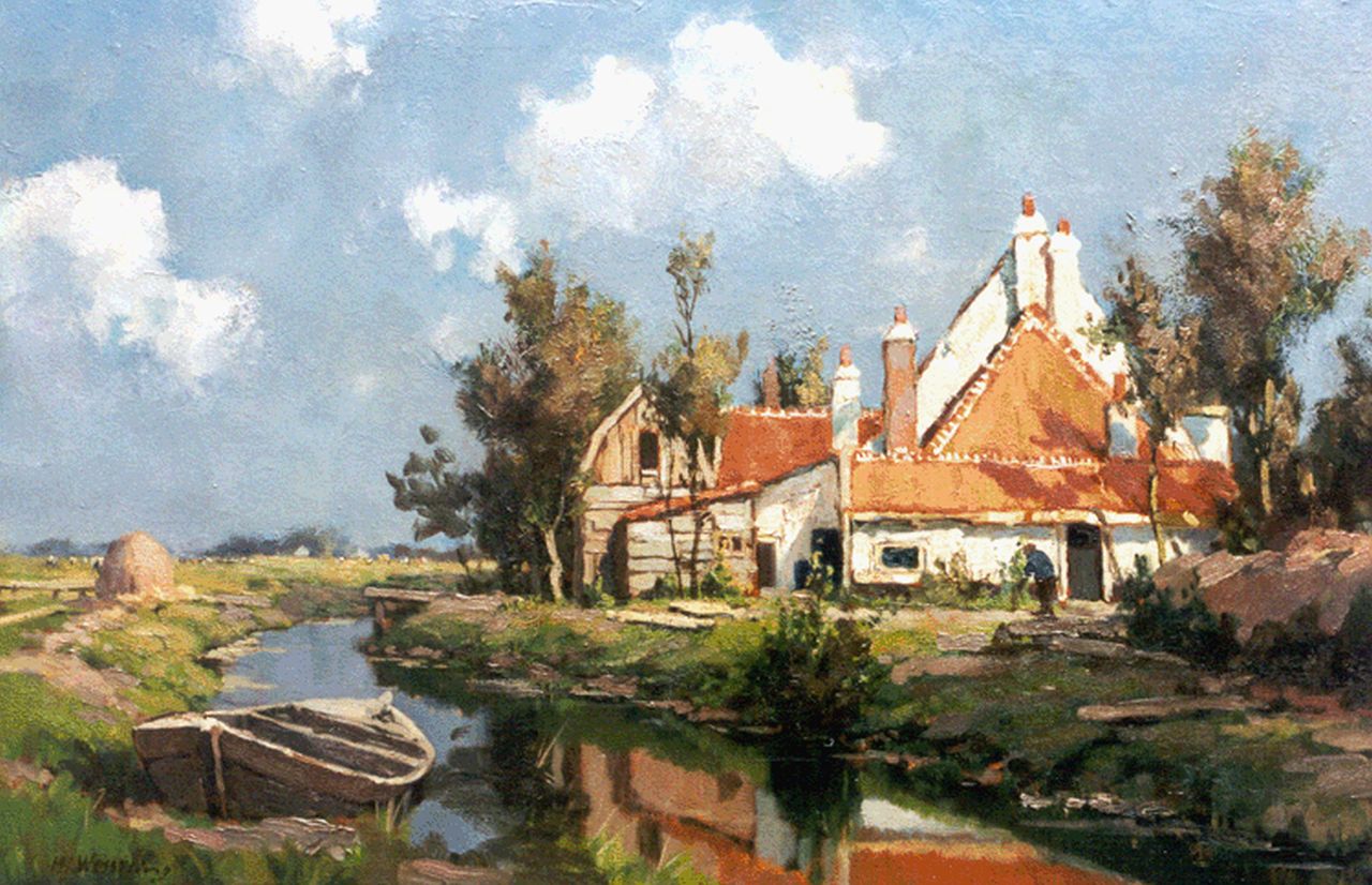 Wesseling H.J.  | Hendrik Jan Wesseling, A farm along a waterway, oil on canvas 46.9 x 71.9 cm, signed l.l.