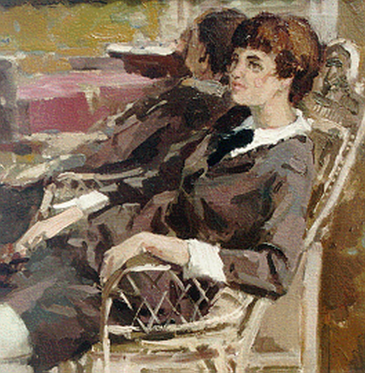 Boer H. de | Hessel de Boer, A seated lady, oil on canvas 40.0 x 40.0 cm, signed u.l.
