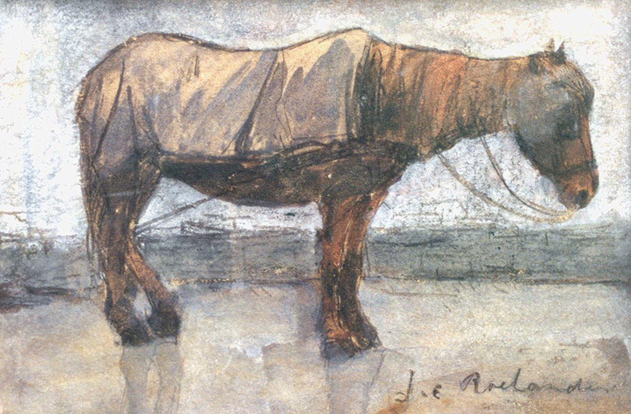 Roelandse J.C.  | Johannes Cornelis Roelandse, A horse, chalk and watercolour on paper 12.1 x 18.1 cm, signed l.r.