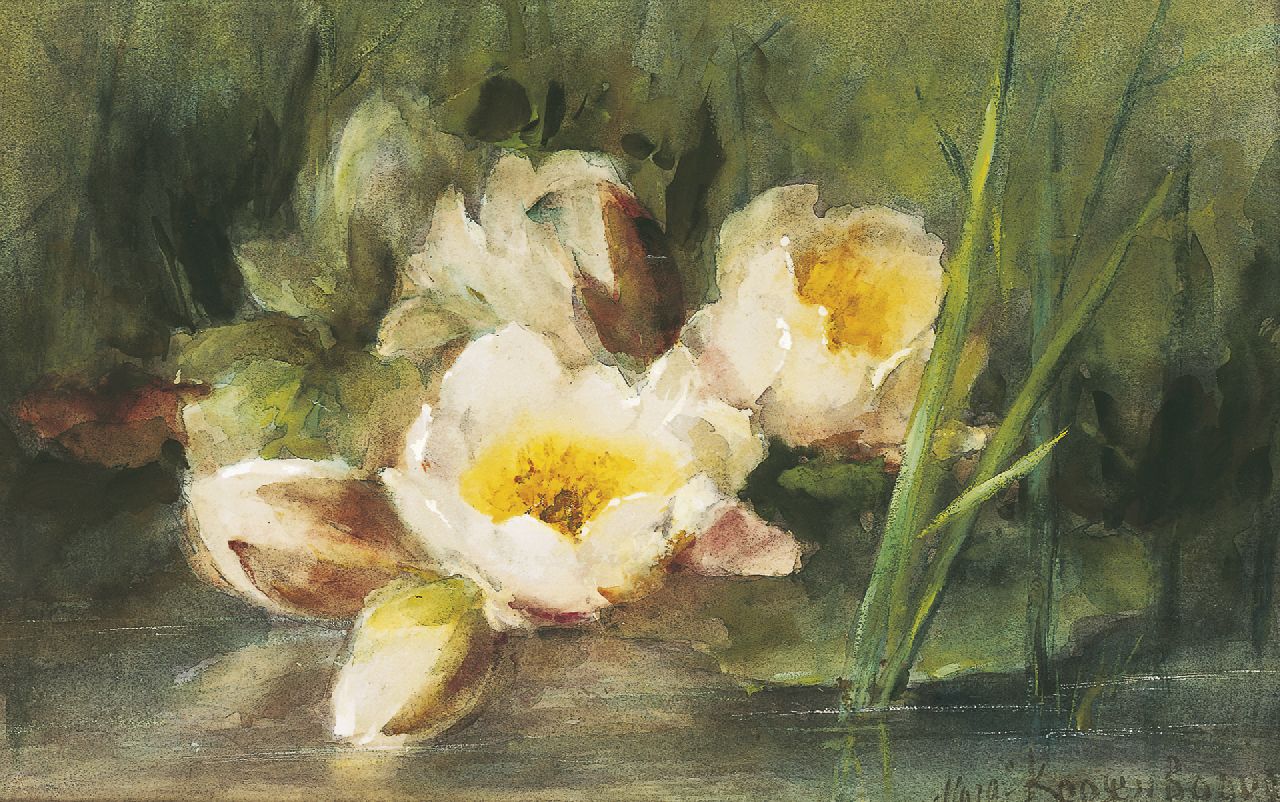 Roosenboom M.C.J.W.H.  | 'Margaretha' Cornelia Johanna Wilhelmina Henriëtta Roosenboom, Water lilies, watercolour on paper 33.0 x 51.7 cm, signed l.r.