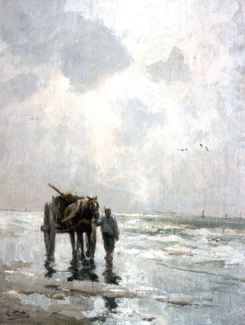 Pieters E.  | Evert Pieters, Shell-gatherer on the beach, oil on canvas 49.1 x 38.3 cm, signed l.l.
