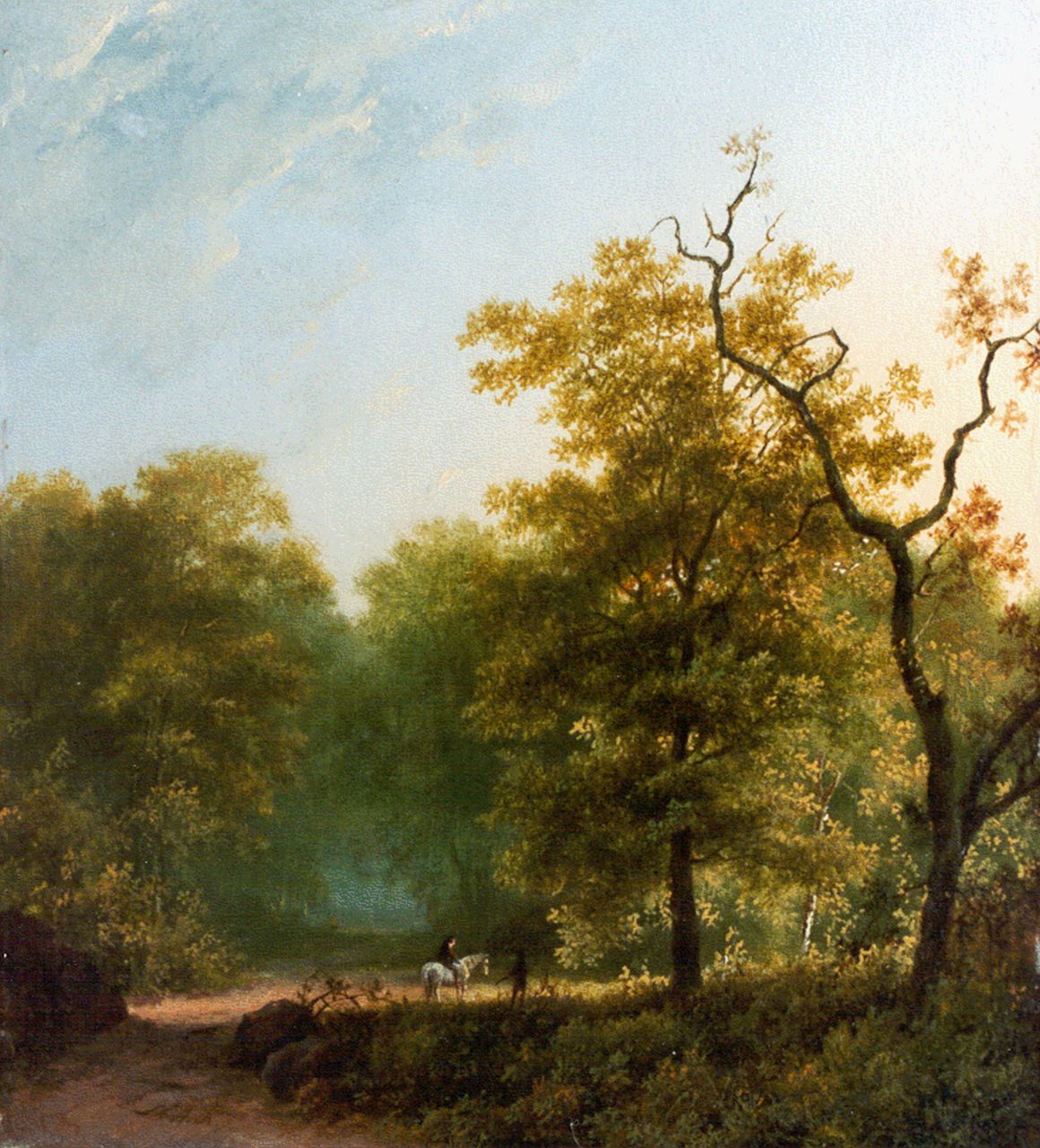 Koekkoek I M.A.  | Marinus Adrianus Koekkoek I, A wooded landscape with traveller, oil on panel 22.7 x 20.6 cm, signed l.l. with initials