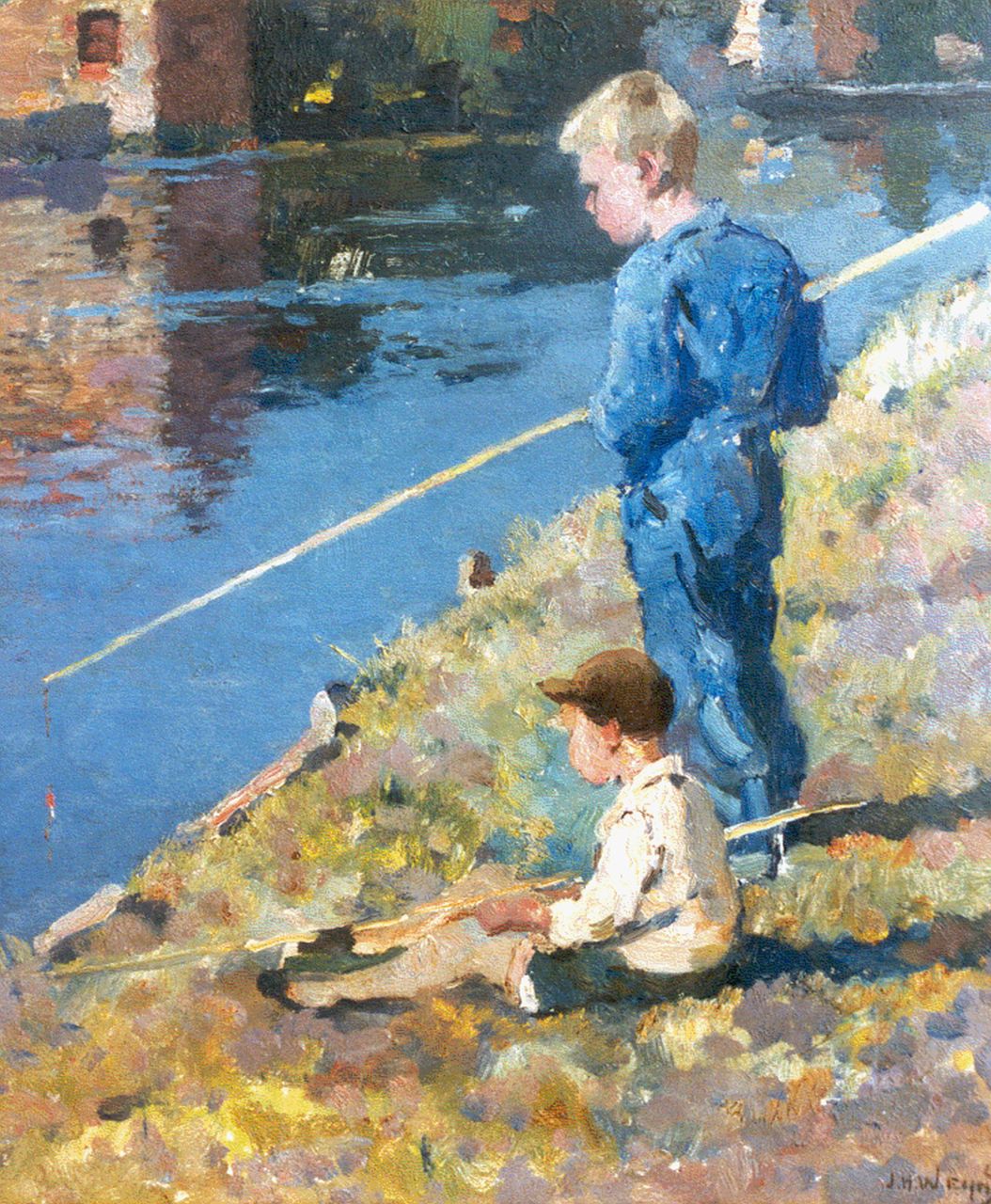 Weijns J.H.  | Jan Harm Weijns, Anglers from Katwijk, oil on painter's board 39.5 x 34.2 cm, signed l.r. and on the reverse