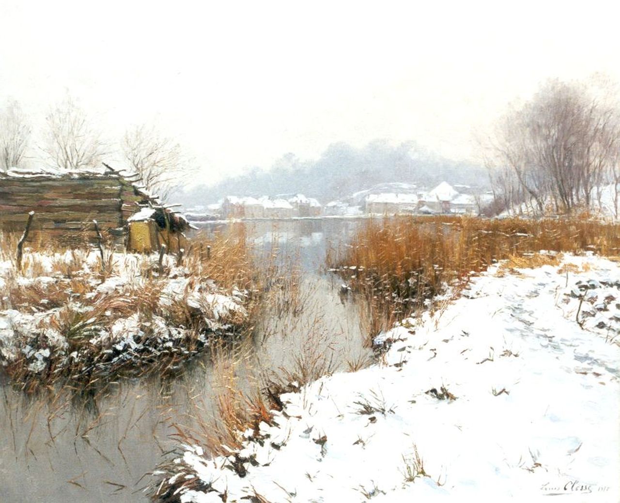 Clesse L.L.T. Ridder  | Louis Liévin Théophile Clesse, A snow-covered landscape, Vlaanderen, oil on canvas 91.0 x 110.3 cm, signed l.r. and dated 1917