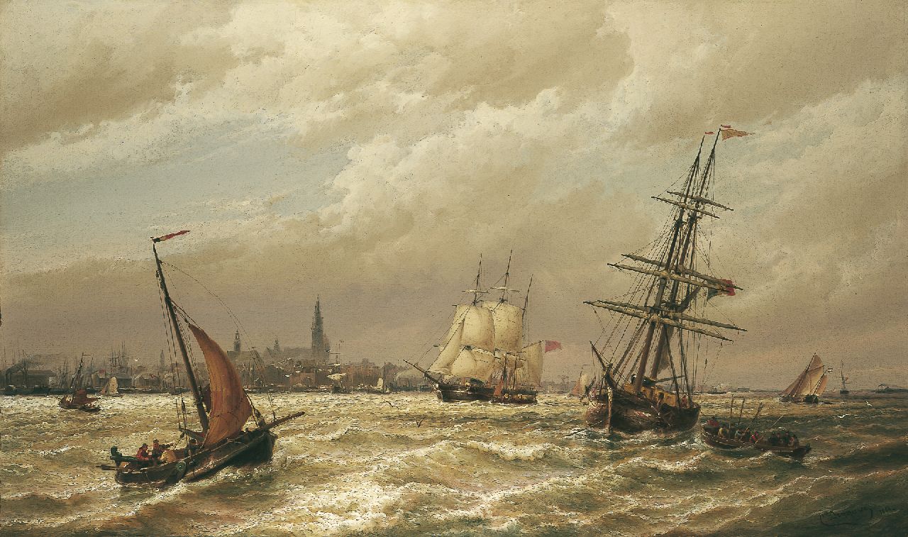 Dommelshuizen C.C.  | Cornelis Christiaan Dommelshuizen, Shipping on the Schelde, Antwerpen in the distance, oil on canvas 76.2 x 127.3 cm, signed l.r. 'C. Dommersen' and dated 1880