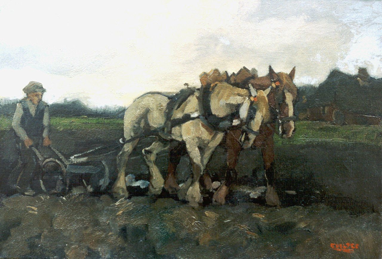 Noltee B.C.  | Bernardus Cornelis 'Cor' Noltee, A ploughing farmer, oil on canvas 35.3 x 50.5 cm, signed l.r.