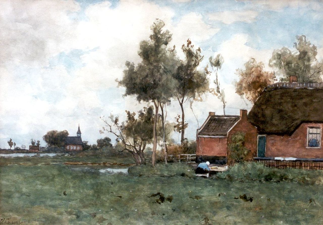 Bauffe V.  | Victor Bauffe, A farmstead near Noorden, watercolour on paper 46.9 x 65.2 cm, signed l.l.