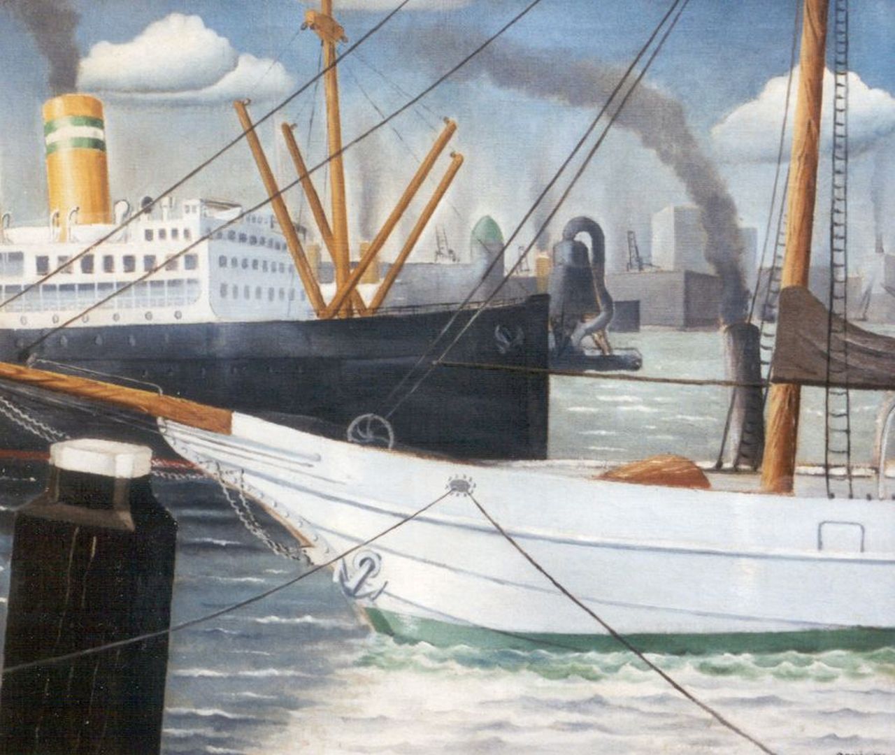 Bosma W.  | Willem 'Wim' Bosma, Moored shipping, Rotterdam, oil on canvas 60.0 x 70.0 cm, signed l.r. and dated 1931