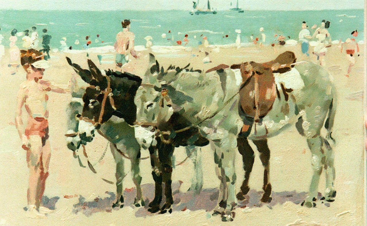 Verdonk F.W.  | Frederik Willem 'Frits' Verdonk, Donkies on the beach, 34.0 x 47.0 cm, signed l.r.