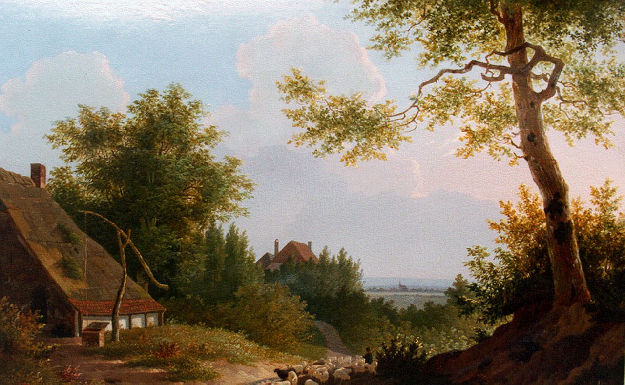 Verheggen H.F.  | Hendrik Frederik Verheggen, A romantic landscape, oil on panel 31.4 x 43.5 cm, signed c.r.