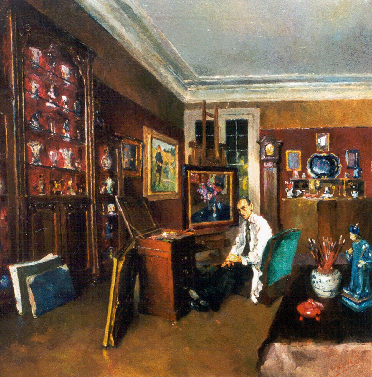 Engels L.  | Leo Engels, The artist's studio, oil on canvas 75.0 x 75.2 cm, signed l.r.