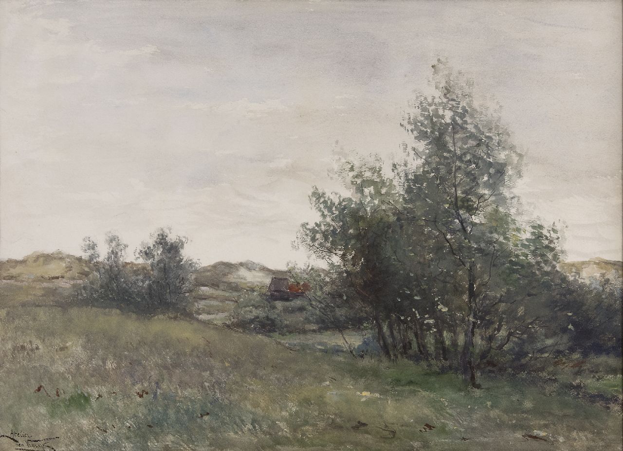 Vrolijk J.M.  | Johannes Martinus 'Jan' Vrolijk, A farm in the dunes, watercolour on paper 54.5 x 75.5 cm, signed l.l.