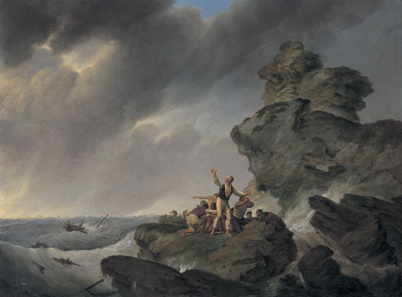 Koekkoek J.H.  | Johannes Hermanus Koekkoek, Shipwreck, oil on panel 44.1 x 59.6 cm, signed l.r.