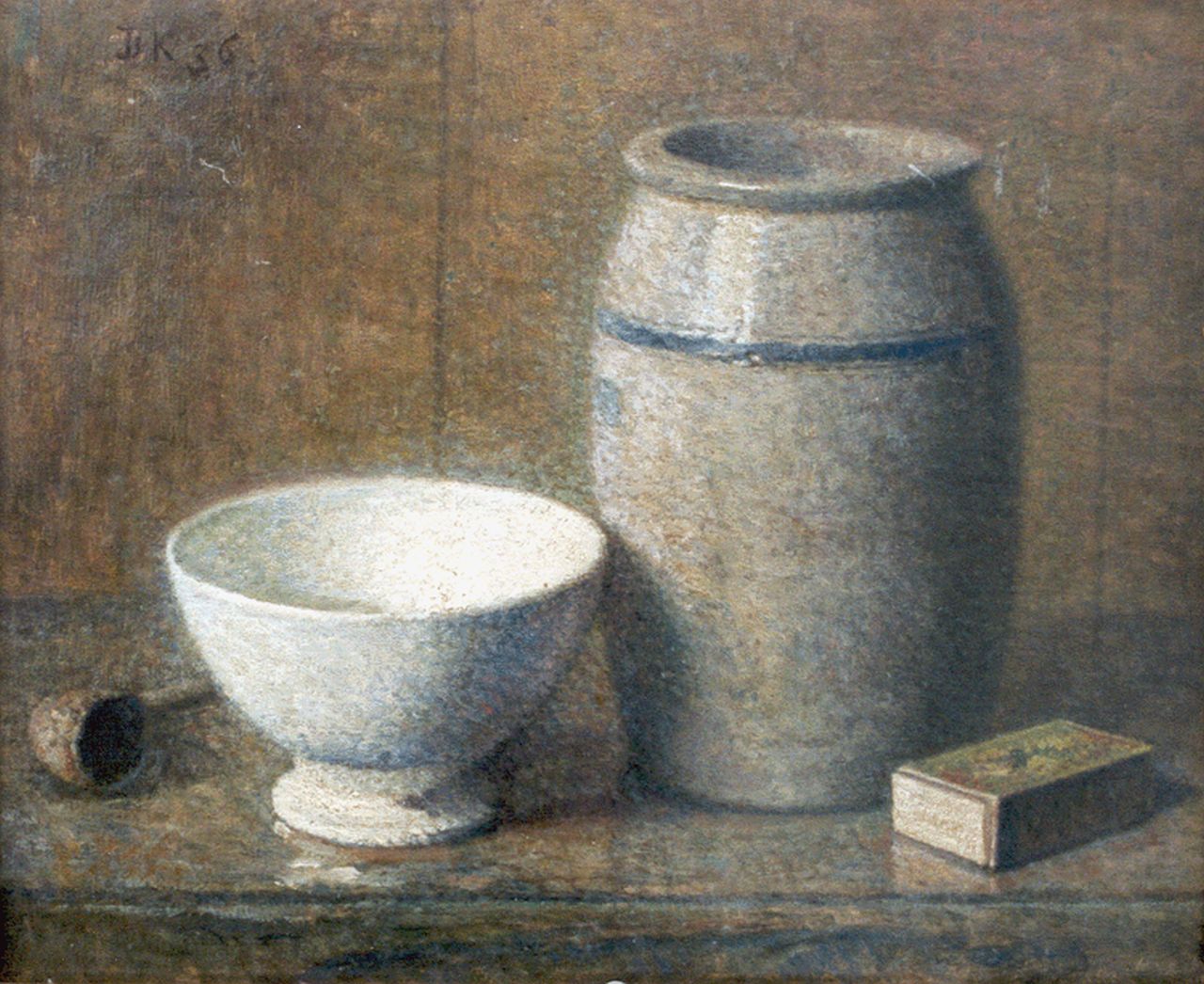 Komter D.  | Douwe Komter, A still life with a jar and a Cologne pot, oil on painter's board 27.0 x 32.4 cm, signed u.l. with initials and dated '36