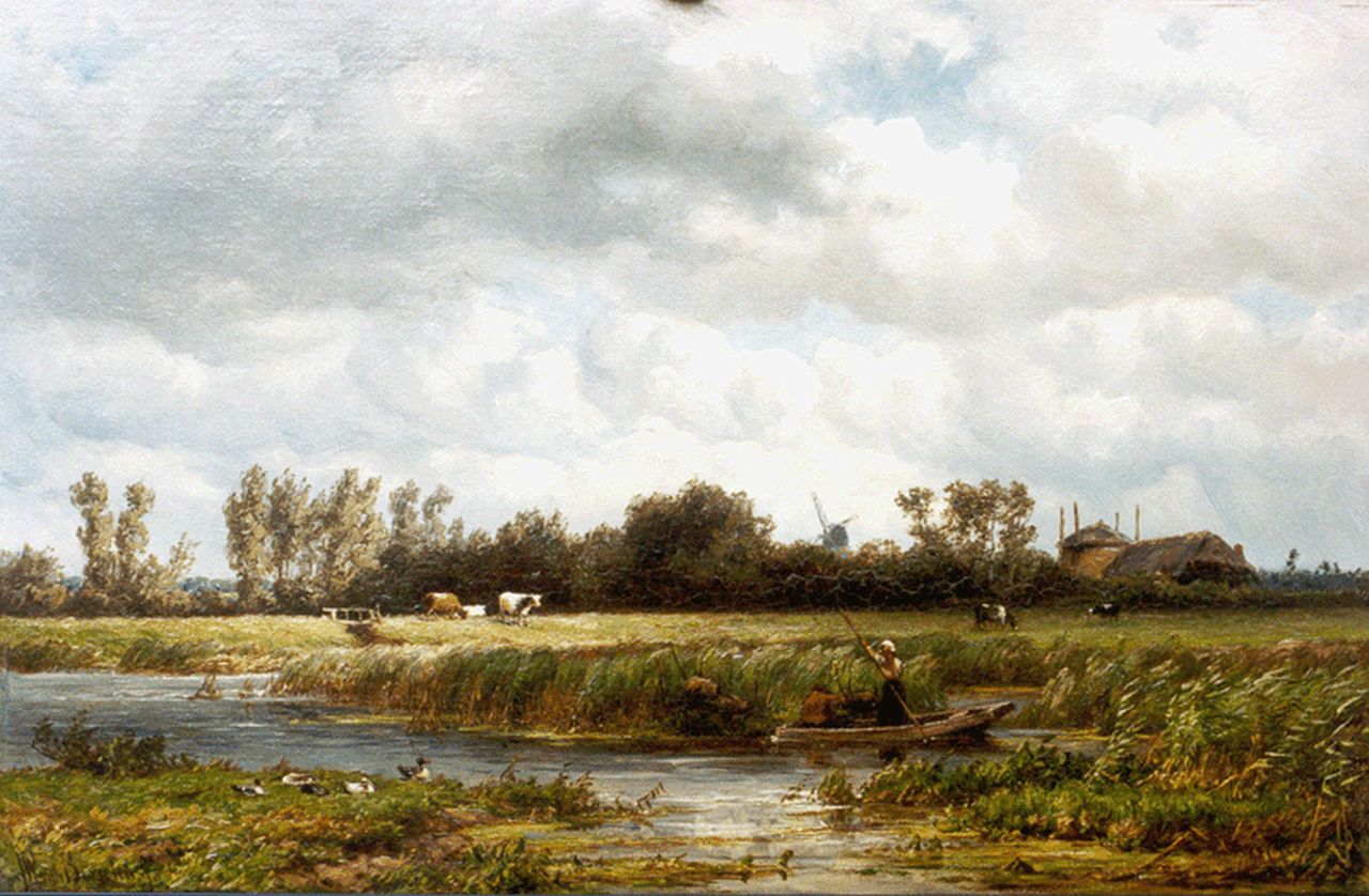 Borselen J.W. van | Jan Willem van Borselen, A Dutch polder landscape, oil on panel 26.7 x 40.1 cm, signed l.l.