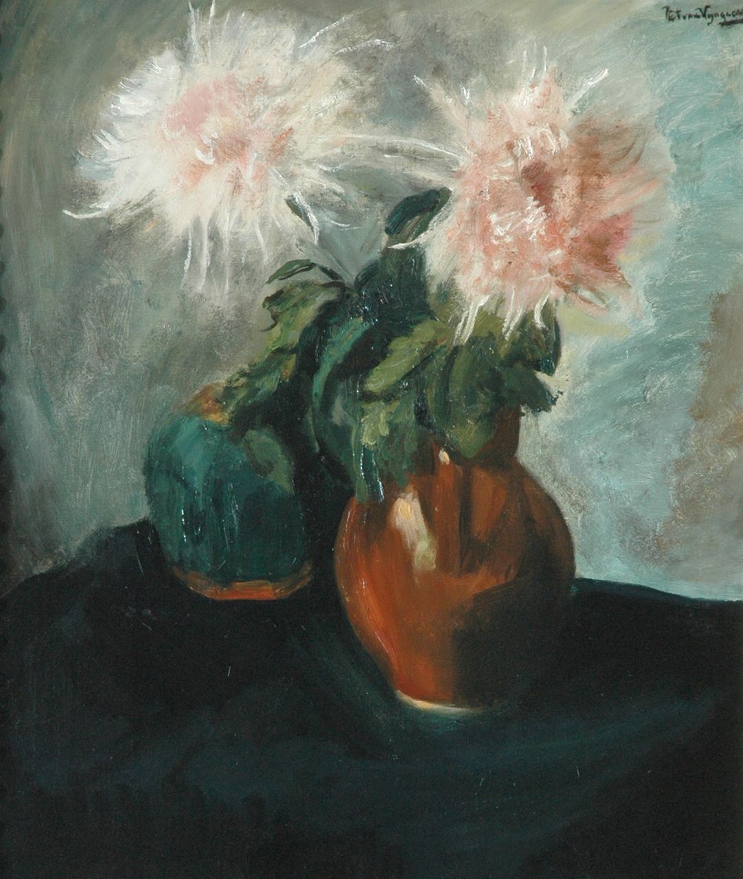 Wijngaerdt P.T. van | Petrus Theodorus 'Piet' van Wijngaerdt, Chrysanthemum, oil on canvas 80.0 x 68.2 cm, signed u.r.