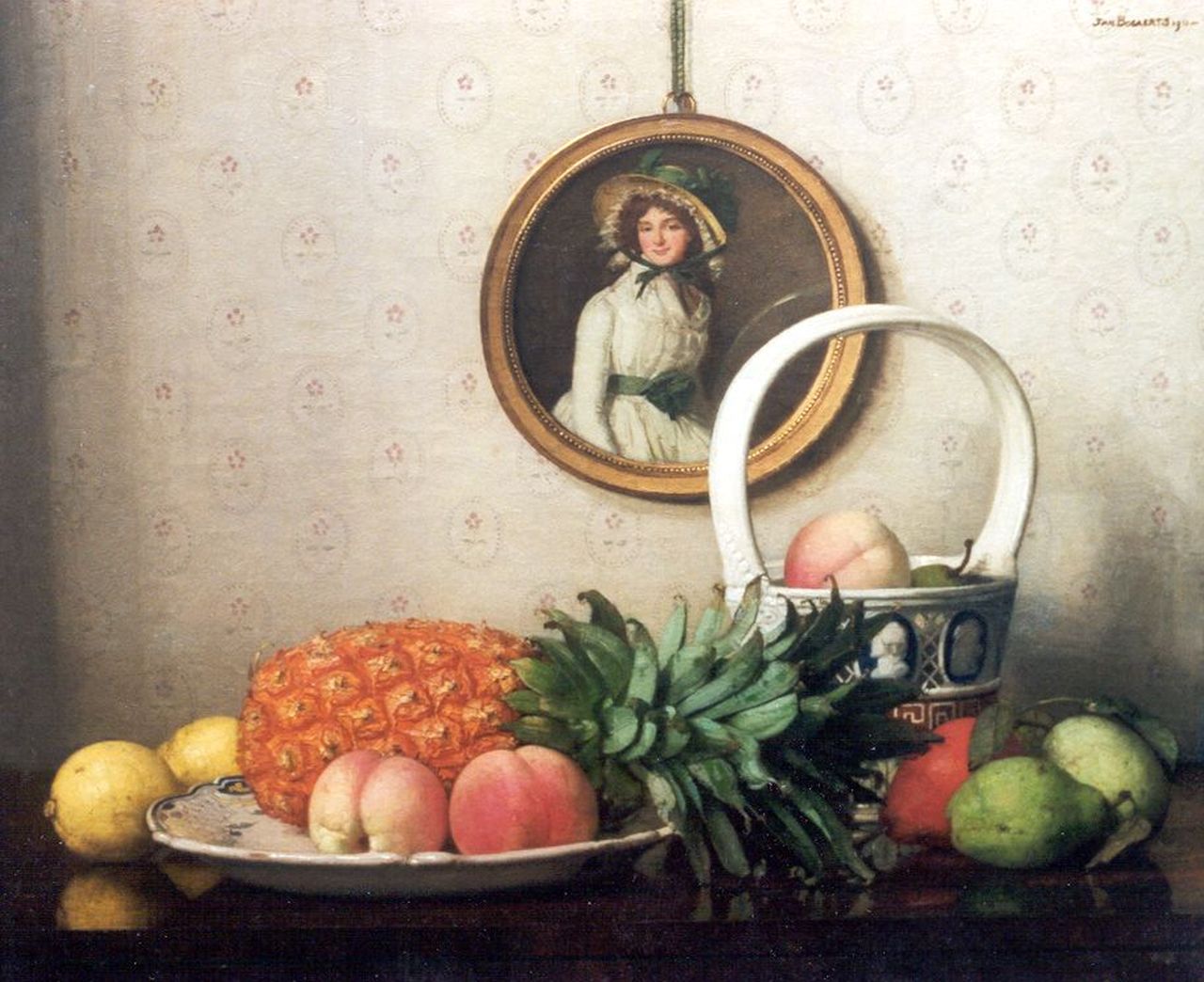 Bogaerts J.J.M.  | Johannes Jacobus Maria 'Jan' Bogaerts, A still life with abricots, lemons and a pineapple, oil on canvas 50.2 x 61.0 cm, signed u.r. and dated 1911