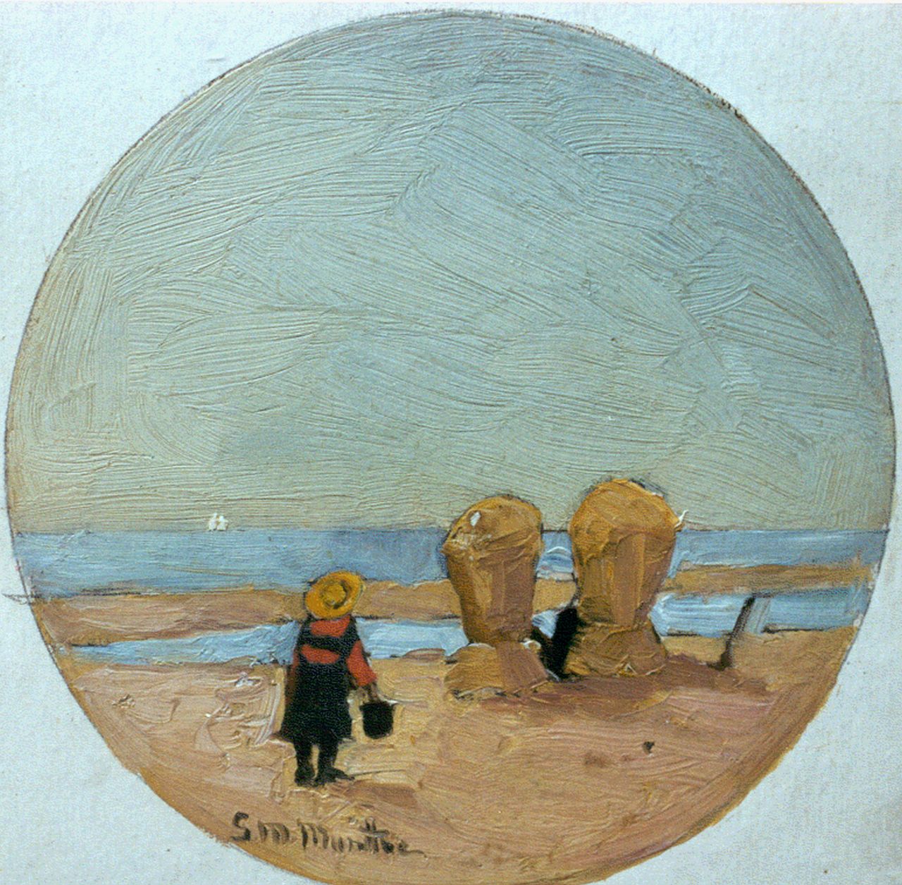 Munthe G.A.L.  | Gerhard Arij Ludwig 'Morgenstjerne' Munthe, A little girl on the beach, 16.9 x 16.0 cm, signed l.l.