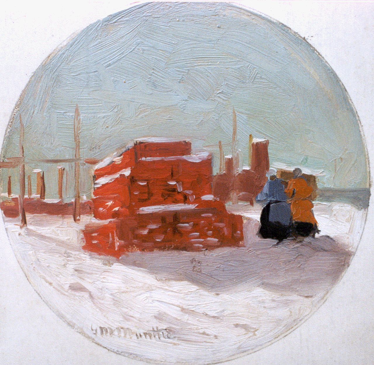 Munthe G.A.L.  | Gerhard Arij Ludwig 'Morgenstjerne' Munthe, A beach in winter, 16.9 x 16.0 cm, signed l.l.