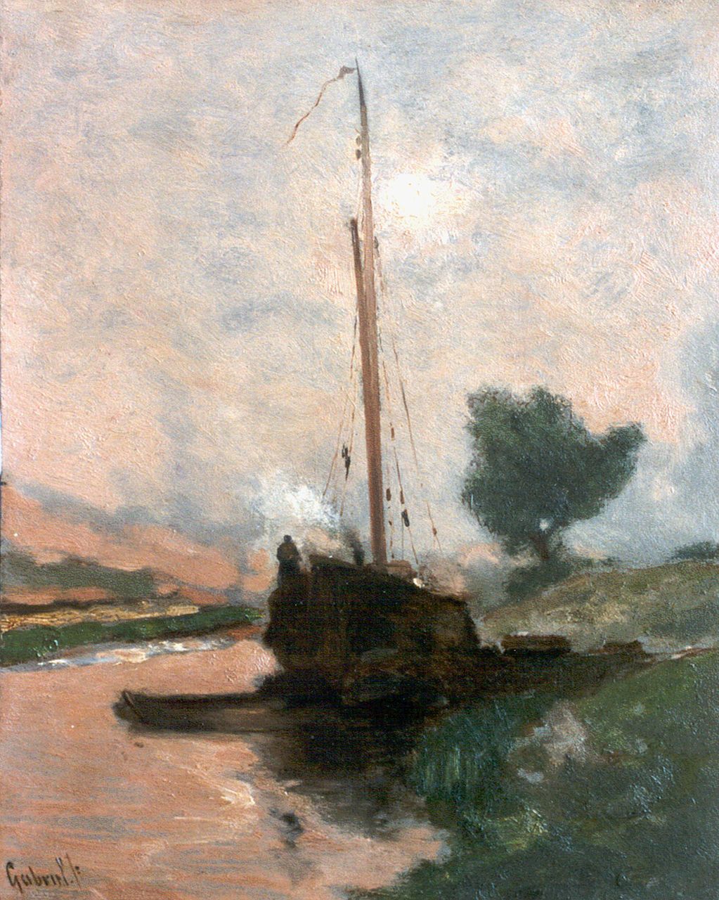 Gabriel P.J.C.  | Paul Joseph Constantin 'Constan(t)' Gabriel, Moored boat, oil on panel 29.5 x 23.5 cm, signed l.l.