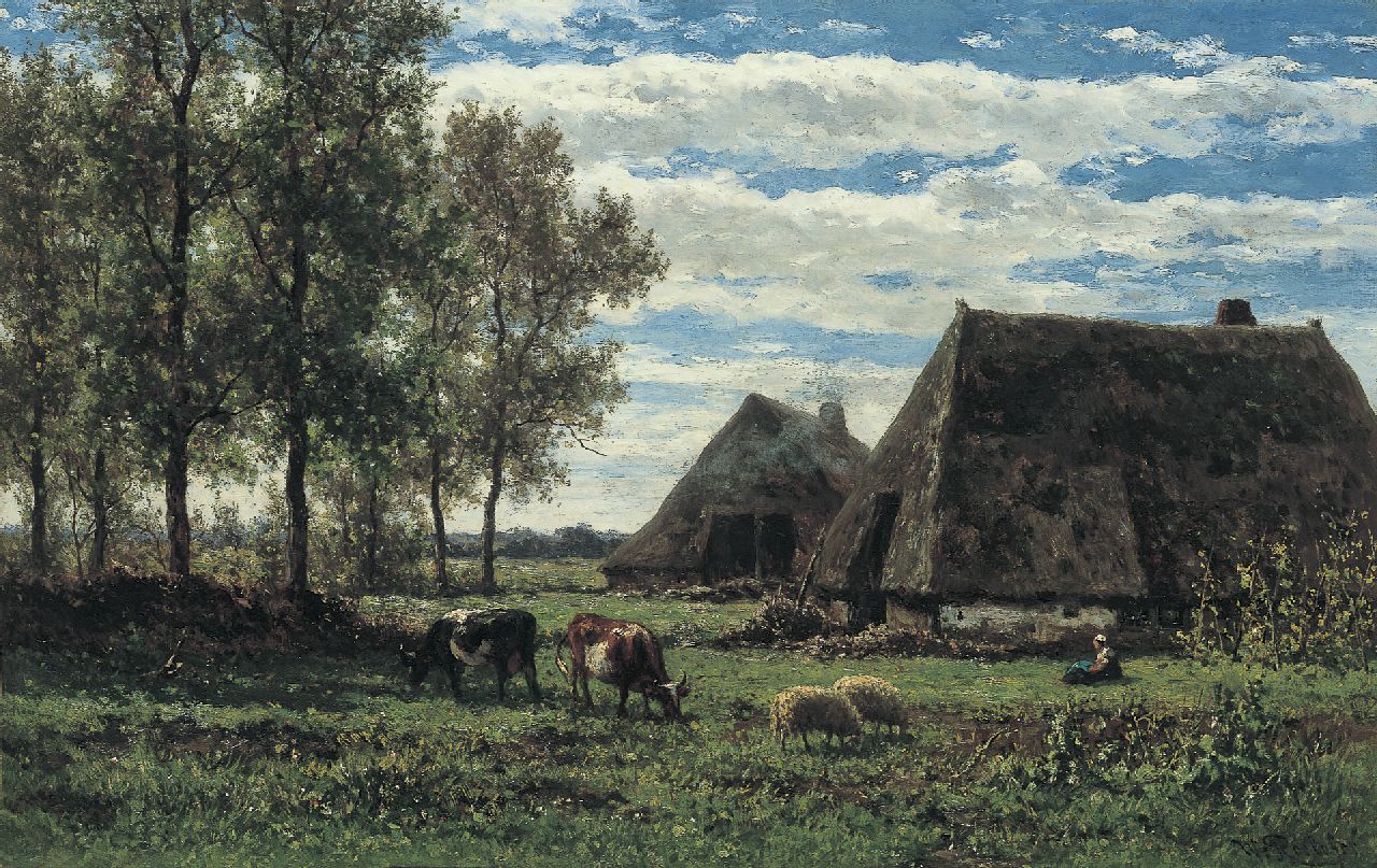 Roelofs W.  | Willem Roelofs, Farmstead in summer, Drenthe, oil on canvas 45.4 x 71.2 cm, signed l.r.