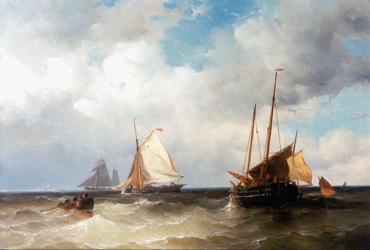 Haas M.F.H. de | Maurits Frederik Hendrik de Haas, Shipping offshore, oil on canvas 60.0 x 88.0 cm, signed l.r. and dated 1857