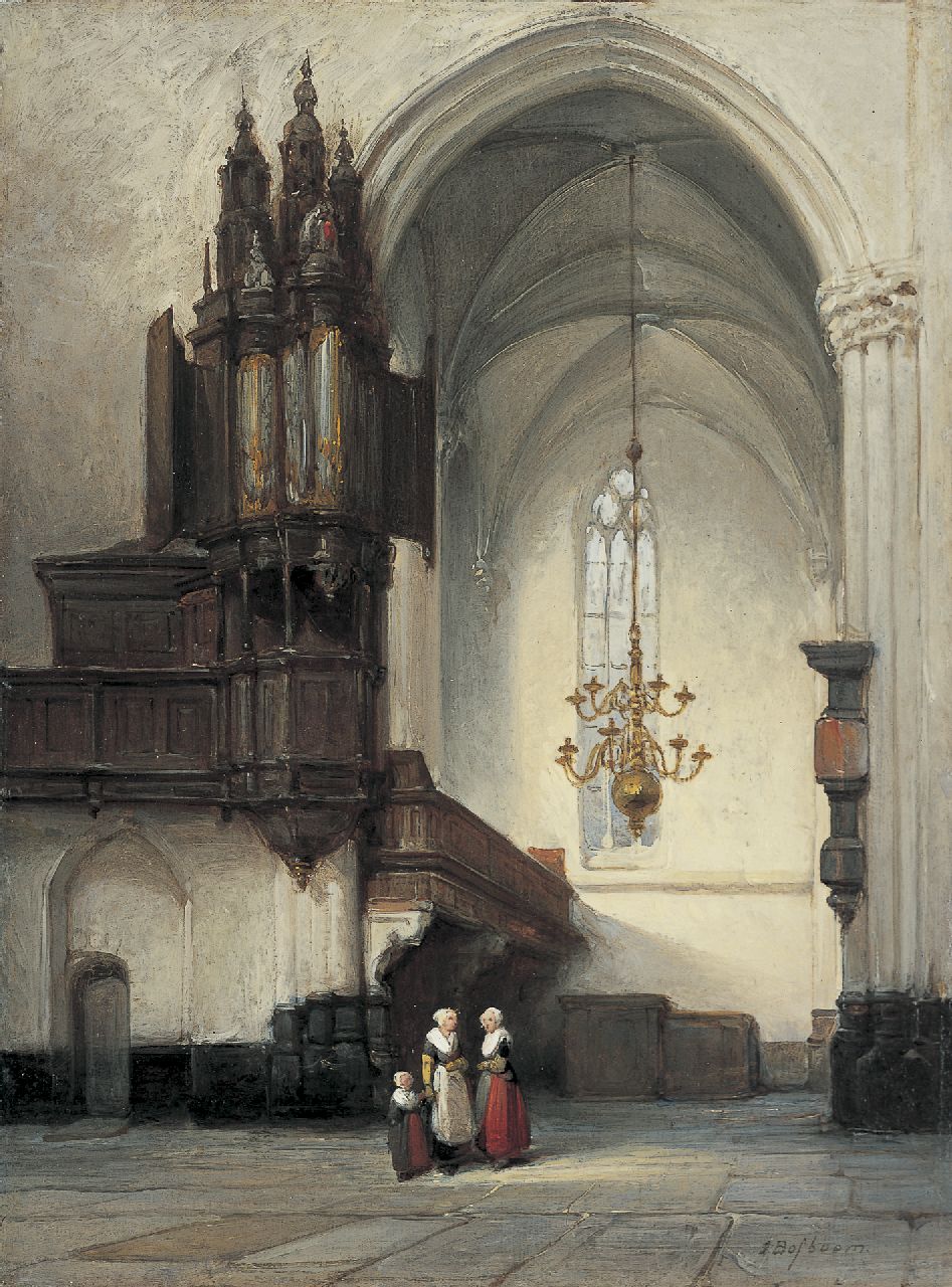 Bosboom J.  | Johannes Bosboom, Interior of the Nieuwe Kerk, Amsterdam, oil on panel 25.3 x 19.0 cm, signed l.r.